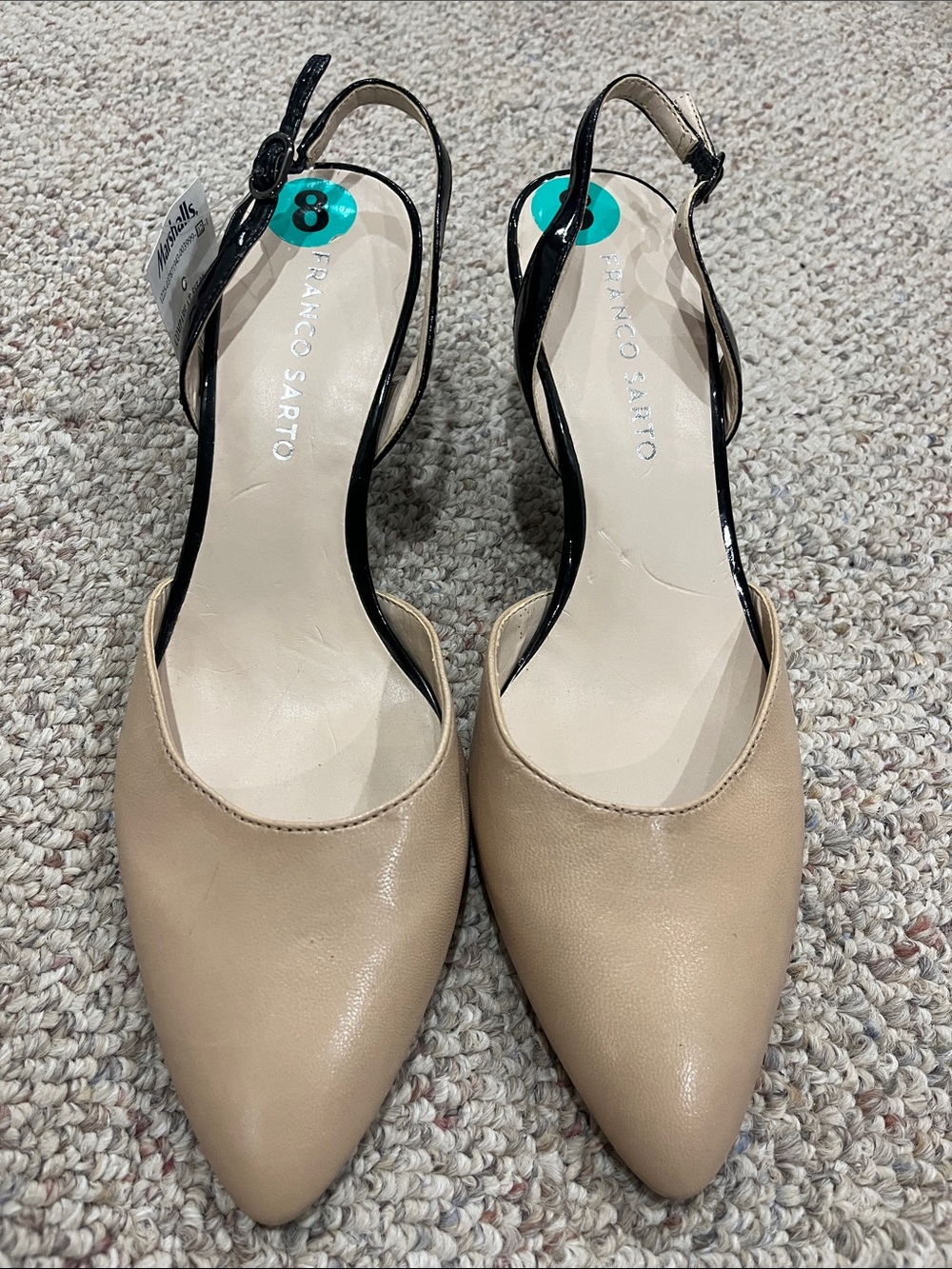 Franco Sarto Two-Tone Pointed Slingback in Beige and Black New